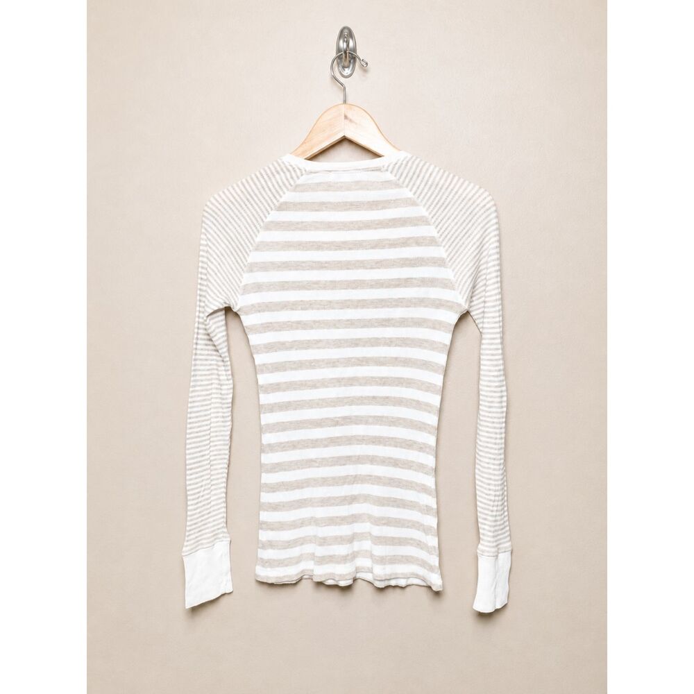 Gap Women's Cotton Modal Striped Thermal Long Sleeve Top Beige White Y2K S - Picture 3 of 7